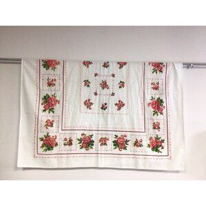 Vintage Mid Century Tablecloth Floral Print 62 X 50 inches